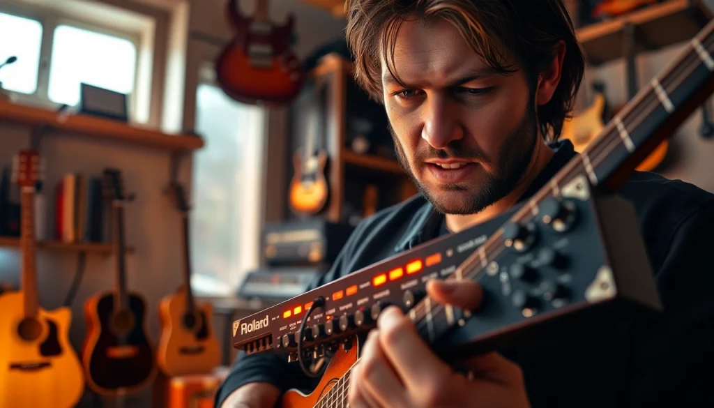 Showcasing the VG99.zip guitar processor illuminated in a professional studio setting.