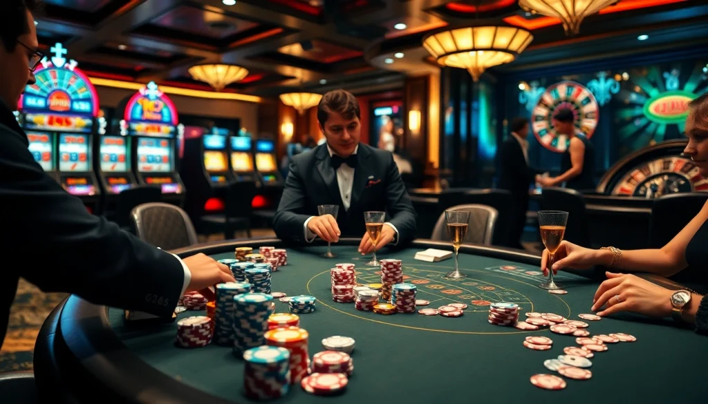 Exciting poker game scene featuring OK 8386 poker chips and high-stakes action in a luxurious casino.