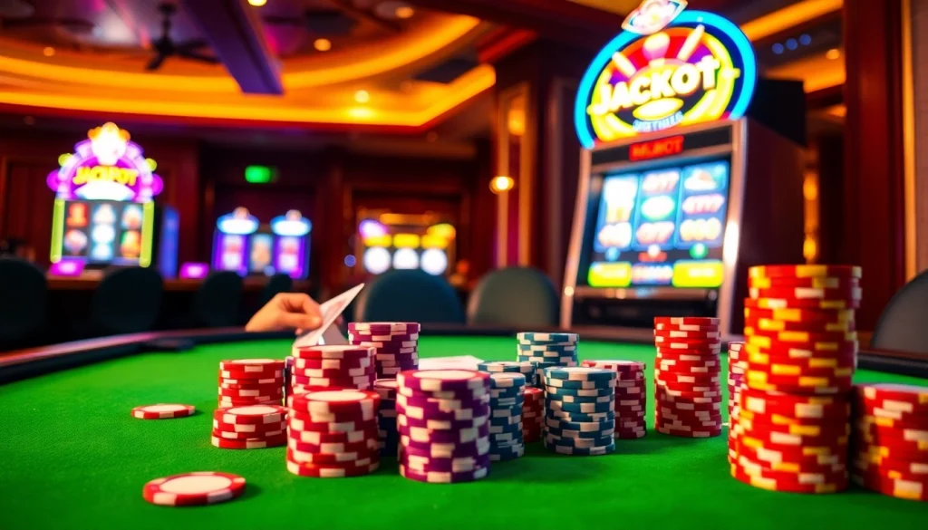Experience the excitement of gambling at https://9win1.online/ with vibrant poker chips and a dealer at work.