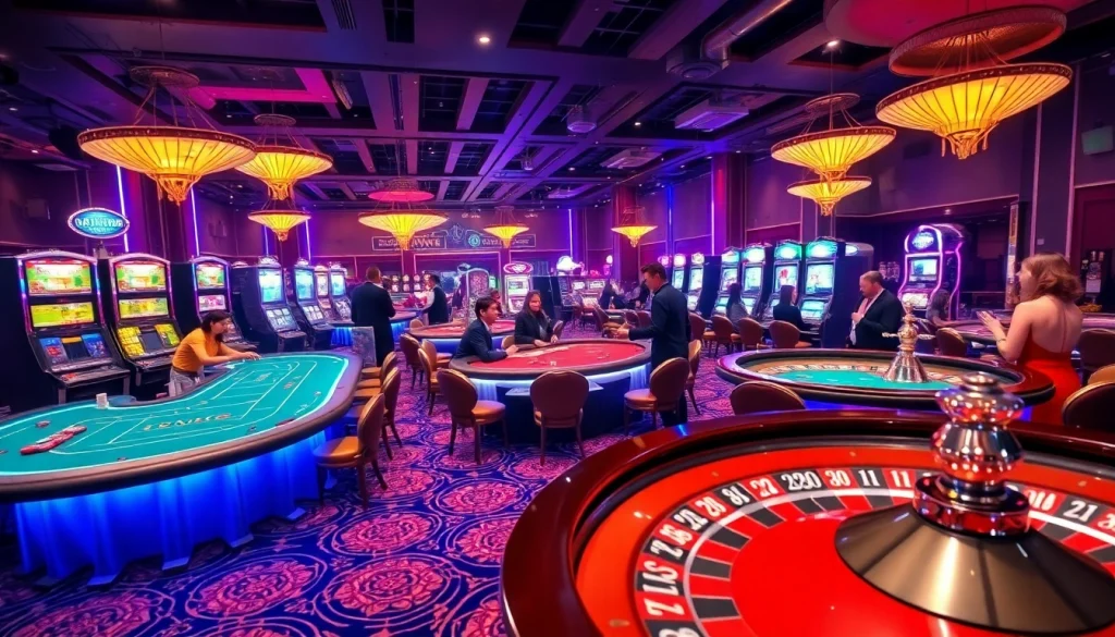 Casino xx88 scene with players enjoying roulette, poker, and slots, showcasing vibrant casino culture.